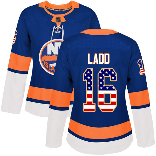 Adidas Women's Andrew Ladd Authentic Royal Blue Jersey: NHL #16 New York Islanders USA Flag Fashion