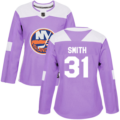 Adidas Women's Billy Smith Authentic Purple Jersey: NHL #31 New York Islanders Fights Cancer Practice