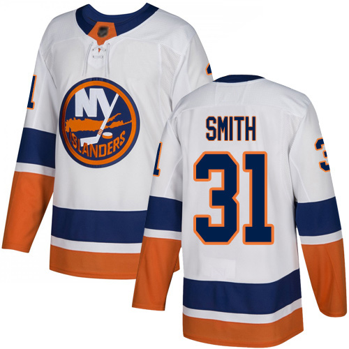 Reebok Men's Billy Smith Authentic White Away Jersey: NHL #31 New York Islanders