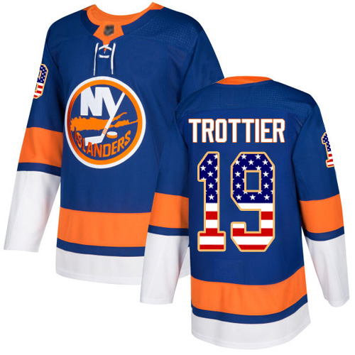 Youth Bryan Trottier Authentic Royal Blue Jersey: Hockey #19 New York Islanders USA Flag Fashion