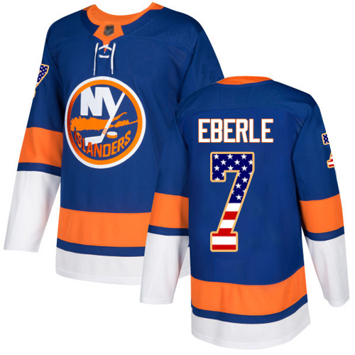 Adidas Men's Jordan Eberle Authentic Royal Blue Jersey: NHL #7 New York Islanders USA Flag Fashion