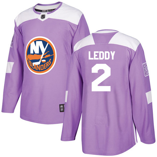 Adidas Men's Nick Leddy Authentic Purple Jersey: NHL #2 New York Islanders Fights Cancer Practice
