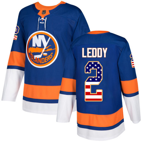 Adidas Men's Nick Leddy Authentic Royal Blue Jersey: NHL #2 New York Islanders USA Flag Fashion