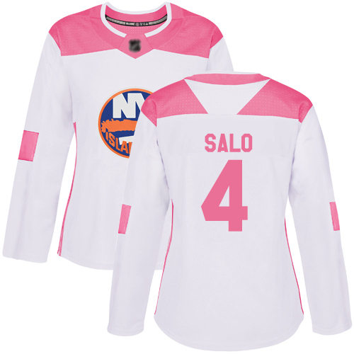 Adidas Women's Robin Salo Authentic White/Pink Jersey: NHL #4 New York Islanders Fashion