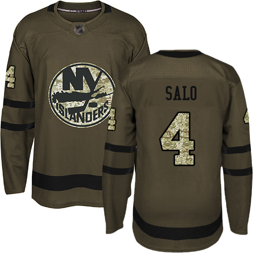 Adidas Youth Robin Salo Authentic Green Jersey: NHL #4 New York Islanders Salute to Service