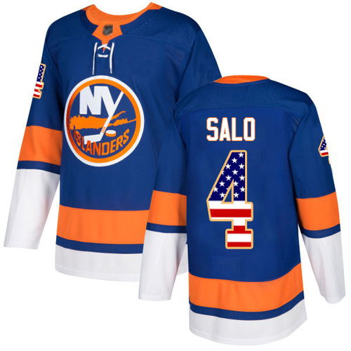 Adidas Youth Robin Salo Authentic Royal Blue Jersey: NHL #4 New York Islanders USA Flag Fashion