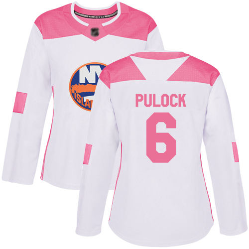 Adidas Women's Ryan Pulock Authentic White/Pink Jersey: NHL #6 New York Islanders Fashion
