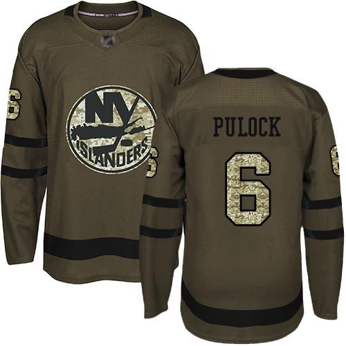 Adidas Men's Ryan Pulock Authentic Green Jersey: NHL #6 New York Islanders Salute to Service