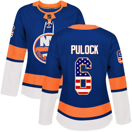 Adidas Women's Ryan Pulock Authentic Royal Blue Jersey: NHL #6 New York Islanders USA Flag Fashion
