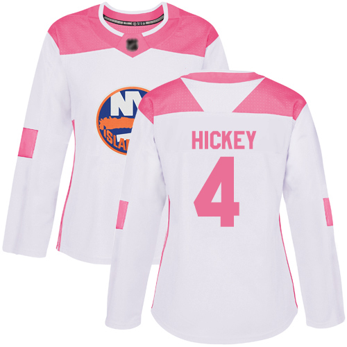Adidas Women's Thomas Hickey Authentic White/Pink Jersey: NHL #4 New York Islanders Fashion
