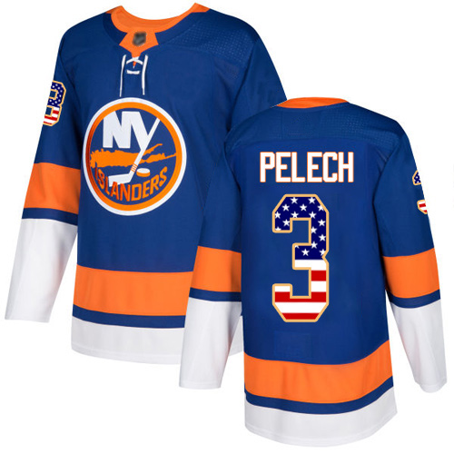 Youth Adam Pelech Authentic Royal Blue Jersey: Hockey #3 New York Islanders USA Flag Fashion