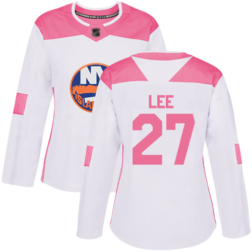 Women's Anders Lee Authentic White/Pink Jersey: Hockey #27 New York Islanders Fashion