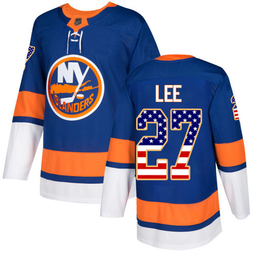 Youth Anders Lee Authentic Royal Blue Jersey: Hockey #27 New York Islanders USA Flag Fashion