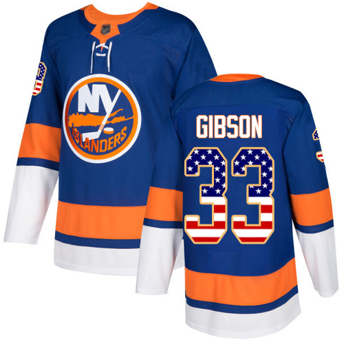 Men's Christopher Gibson Authentic Royal Blue Jersey: Hockey #33 New York Islanders USA Flag Fashion