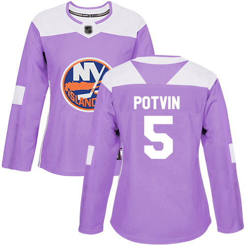 Adidas Women's Denis Potvin Authentic Purple Jersey: NHL #5 New York Islanders Fights Cancer Practice