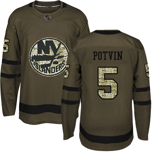 Adidas Men's Denis Potvin Authentic Green Jersey: NHL #5 New York Islanders Salute to Service