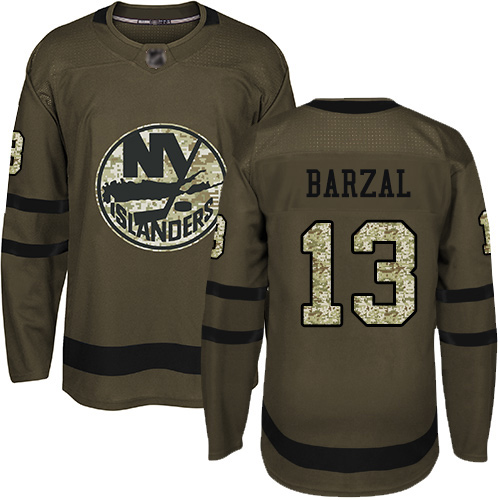Adidas Men's Mathew Barzal Authentic Green Jersey: NHL #13 New York Islanders Salute to Service