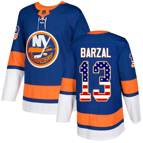 Adidas Youth Mathew Barzal Authentic Royal Blue Jersey: NHL #13 New York Islanders USA Flag Fashion