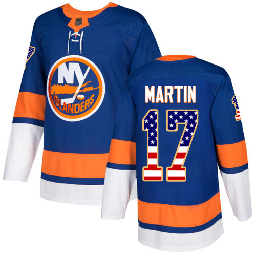 Adidas Men's Matt Martin Authentic Royal Blue Jersey: NHL #17 New York Islanders USA Flag Fashion