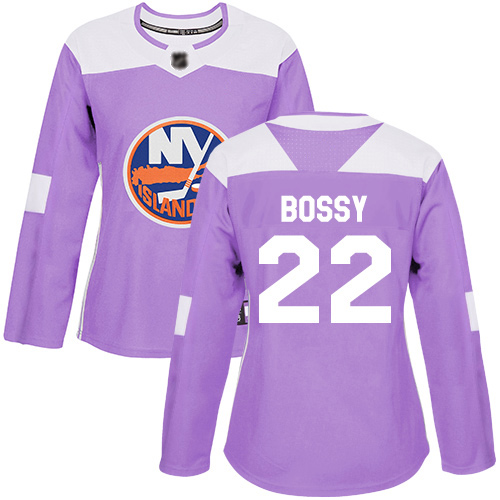 Adidas Women's Mike Bossy Authentic Purple Jersey: NHL #22 New York Islanders Fights Cancer Practice