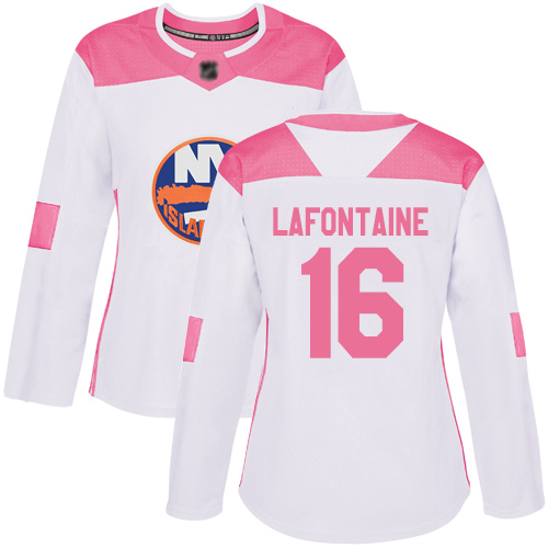 Women's Pat LaFontaine Authentic White/Pink Jersey: Hockey #16 New York Islanders Fashion