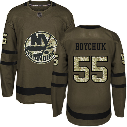 Adidas Youth Johnny Boychuk Premier Green Jersey: NHL #55 New York Islanders Salute to Service