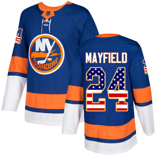 Adidas Youth Scott Mayfield Authentic Royal Blue Jersey: NHL #24 New York Islanders USA Flag Fashion