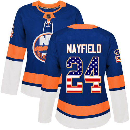 Adidas Women's Scott Mayfield Authentic Royal Blue Jersey: NHL #24 New York Islanders USA Flag Fashion