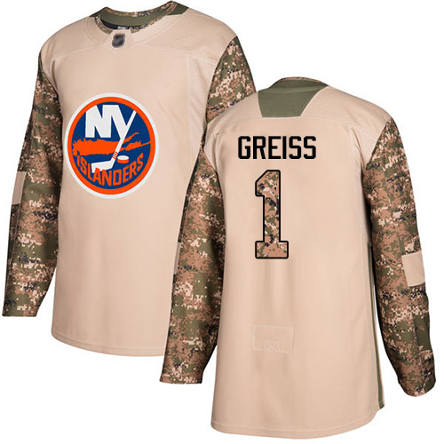 Adidas Youth Thomas Greiss Authentic Camo Jersey: NHL #1 New York Islanders Veterans Day Practice