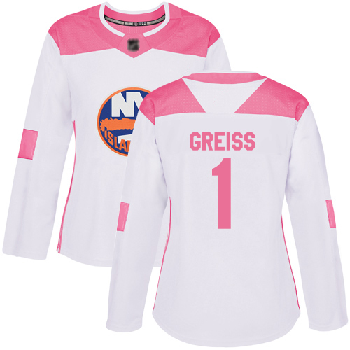 Adidas Women's Thomas Greiss Authentic White/Pink Jersey: NHL #1 New York Islanders Fashion
